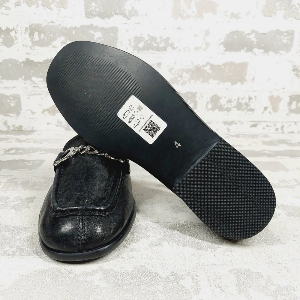 NEW Topshop Loafers Black Chain Detail Slip On Flats Classic Dress i560